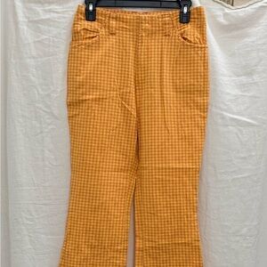 NWT RVCA Kennedy Crop Flare Pants 26 Yellow Gingham 70s Retro Spring Beach Vibe
